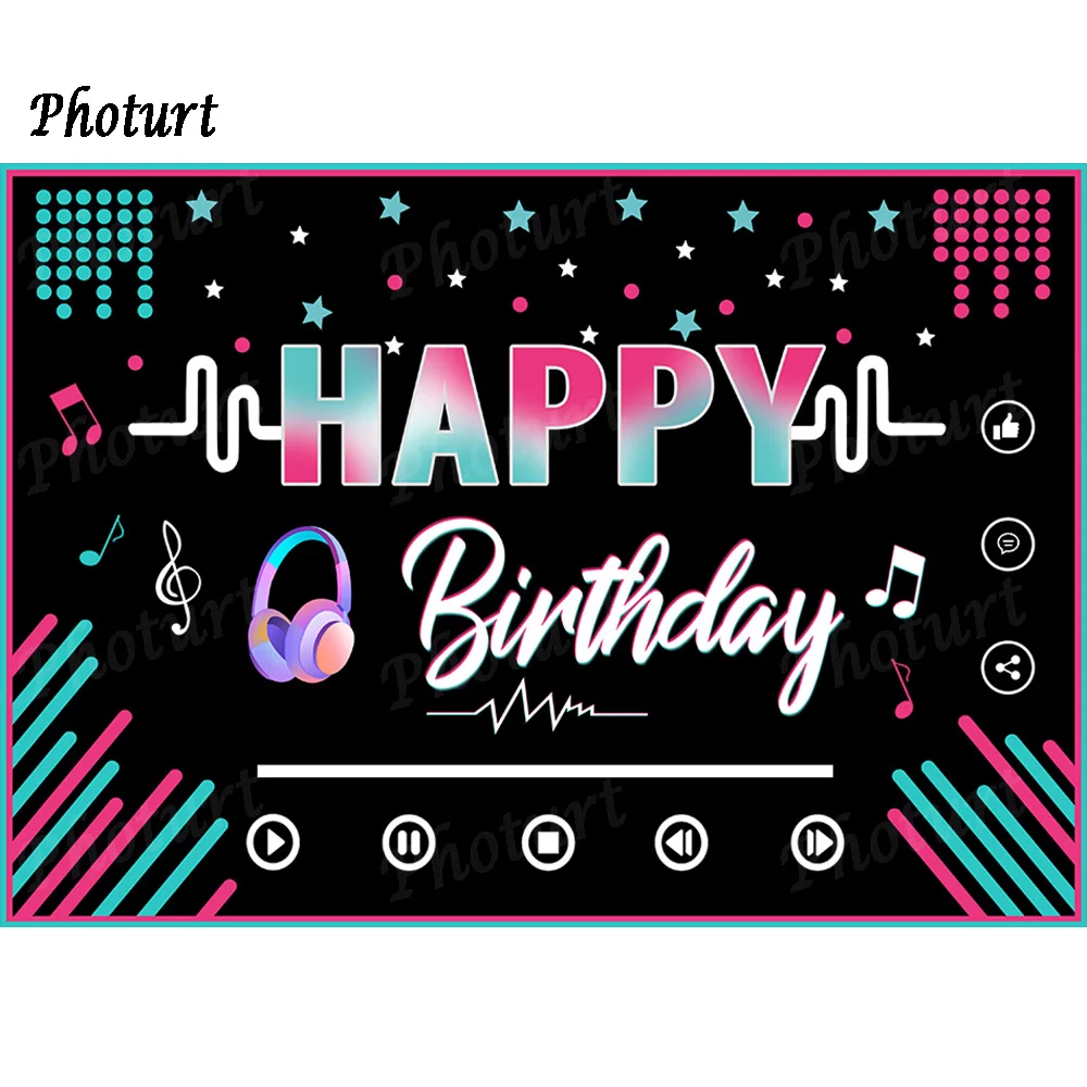 PHOTURT Dream Starry Sky Tok Pop Music Melody Play Backdrop Birthday Party Room Decor Dynamic Musical Note Headset Photo Banner