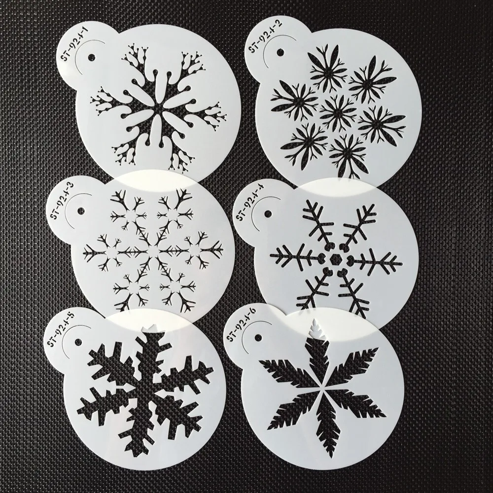 6pcs/lots Christmas Different SnowFlake Design Cookies Stencil Candy Template Coffee Decor Stencil Cake Decorating Tools ST-924