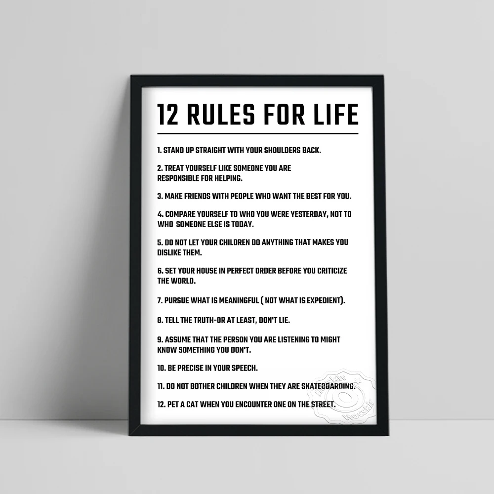 

Twelve Rules Of Life Poster, Jordan Peterson 12 Principles Wall Art, Motivational Education Life White Art Prints, Teacher Gift