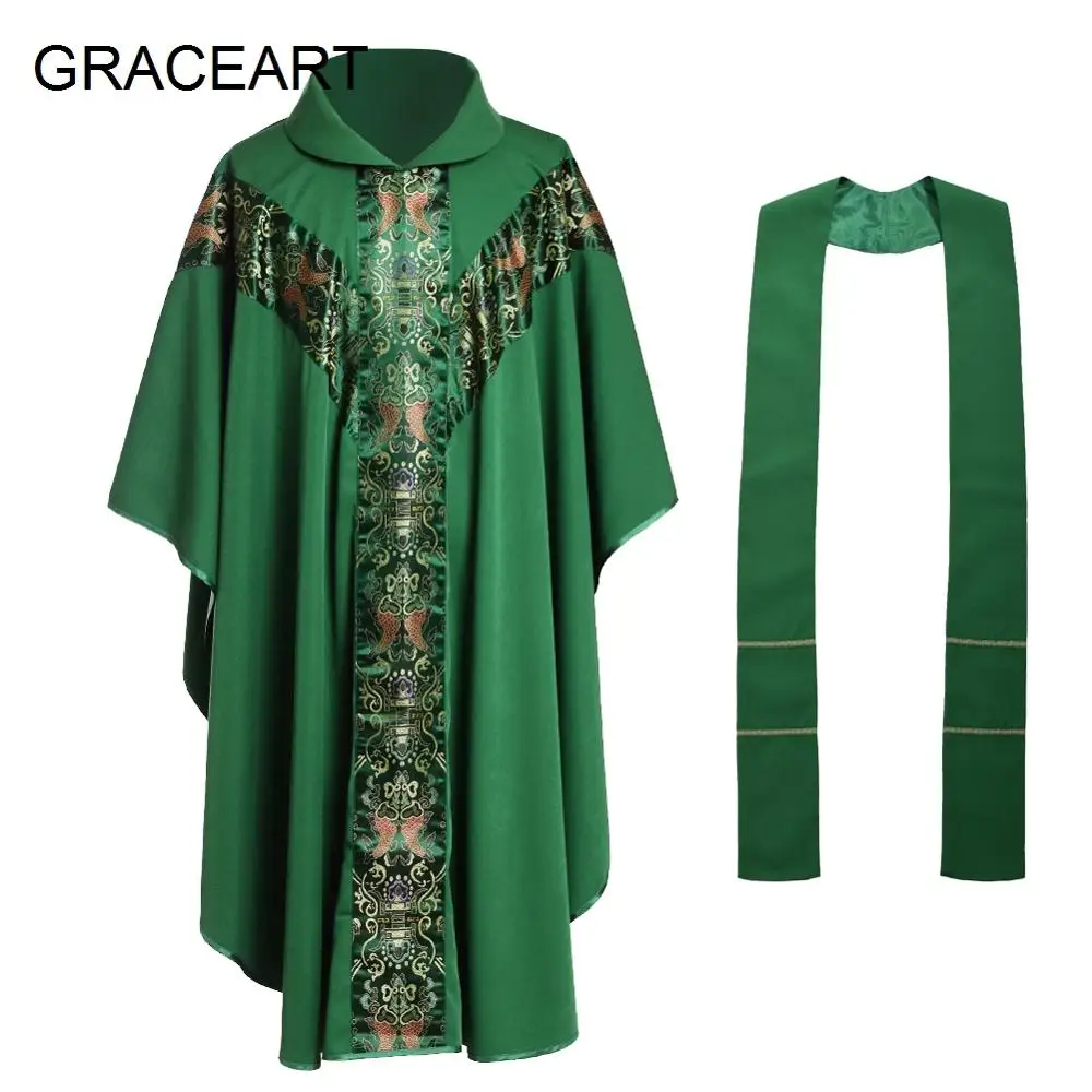 Priest Costume Pope Catholic Men Church Clergy Fathers Chasuble Catholic Vestments Cope Robe