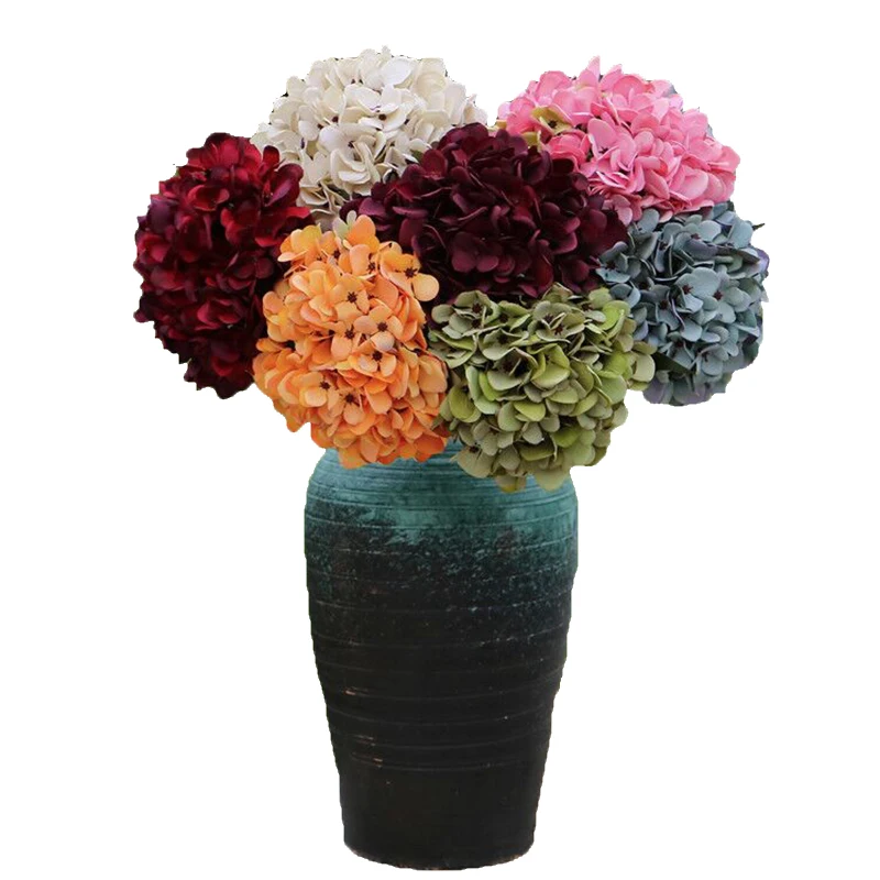 

New Artificial Flowers Vintage Silk Hydrangea Bouquet Wedding Decorative Fake Plants Vase for Christmas Home Garden Decoration