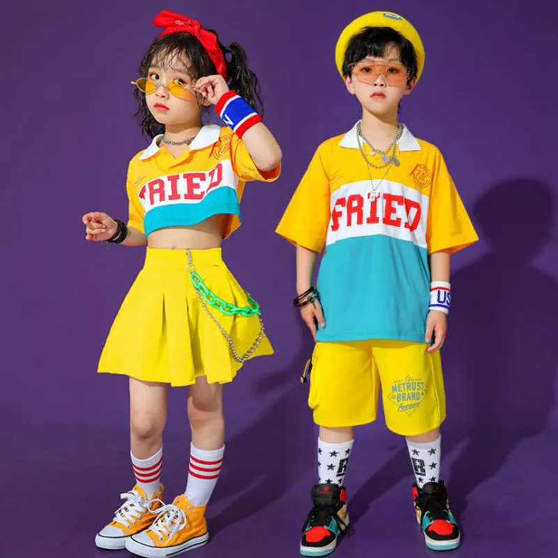 Kids Hip Hop dancing Outfits Tshirt Street wear Shorts Skirt For Singers Girls Boys Show Stage Jazz Dance Wear Costumes Outfits