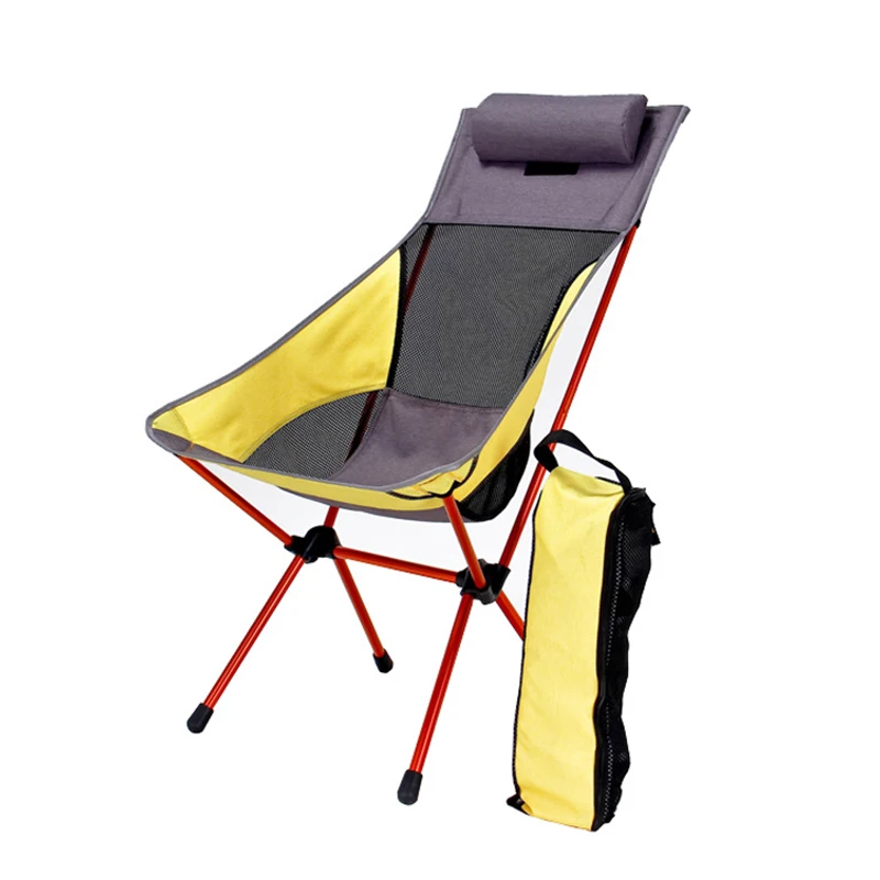 Folding Portable Moon Chair with Pillow Fishing Camping Extended Hiking Seat Long Beach Chair Light Contrast Color Furniture