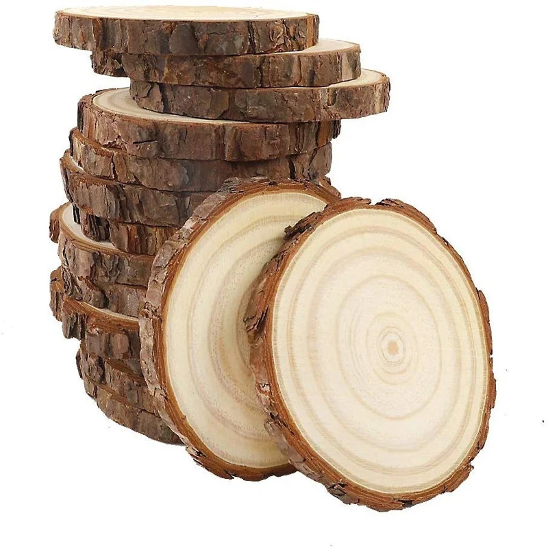 5pcs 6-11cm Natural Unfinished Pine Round Wood Slices Circles Tree Bark Log Discs for DIY Crafts Wedding Party Painting