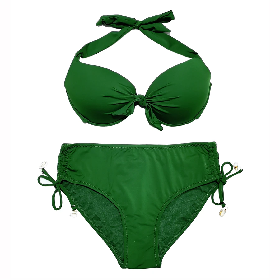 Adjustable Bathing Suits for Women, Push Up Bikini, Mid Waist Swimsuits, Side Tie Swimwear, Full Coverage, Swim Beach Wear