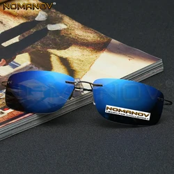 Summer Style Rimless Mirror Blue Grey Polarized Lens Sunglasses Men Women Super Light Polarized Sun Glasses Driving