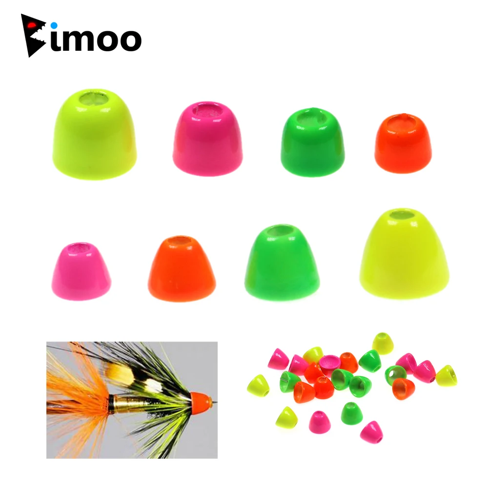 Bimoo 20szt Fluorescencyjne mosiężne koraliki z główką stożkową Streamers Leeches Baitfish Tube Flies Materiał do wiązania Zielony Pomarańczowy Żółty