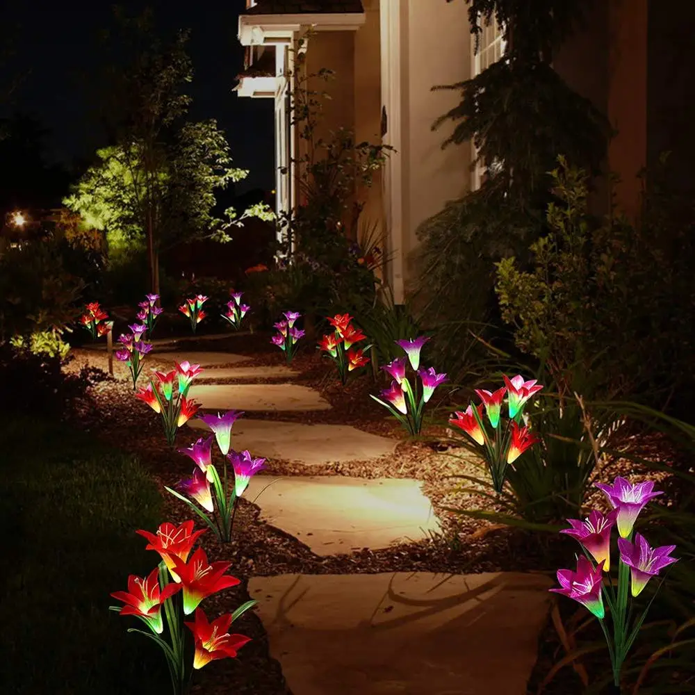 

Solar Lily Flower LED Light Outdoor Garden Decor 7color Gradient Path Patio Yard Decoration with Upgraded Wide Solar Panel