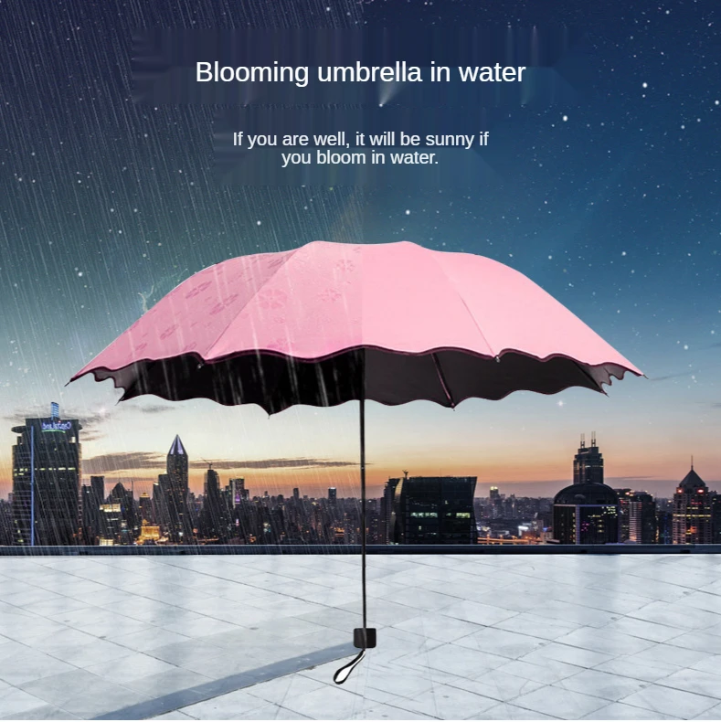 New Women Blooming in Water Umbrella Portable Outdoor Travel Sun Anti-UV Girls Parasol Folding Windproof Men Rain Umbrella