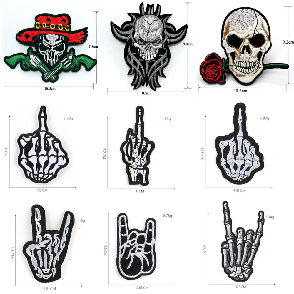 Parches de dibujos animados de calavera para ropa, parches bordados para planchar zapatos, accesorios de ropa DIY, insignias de tela BU500