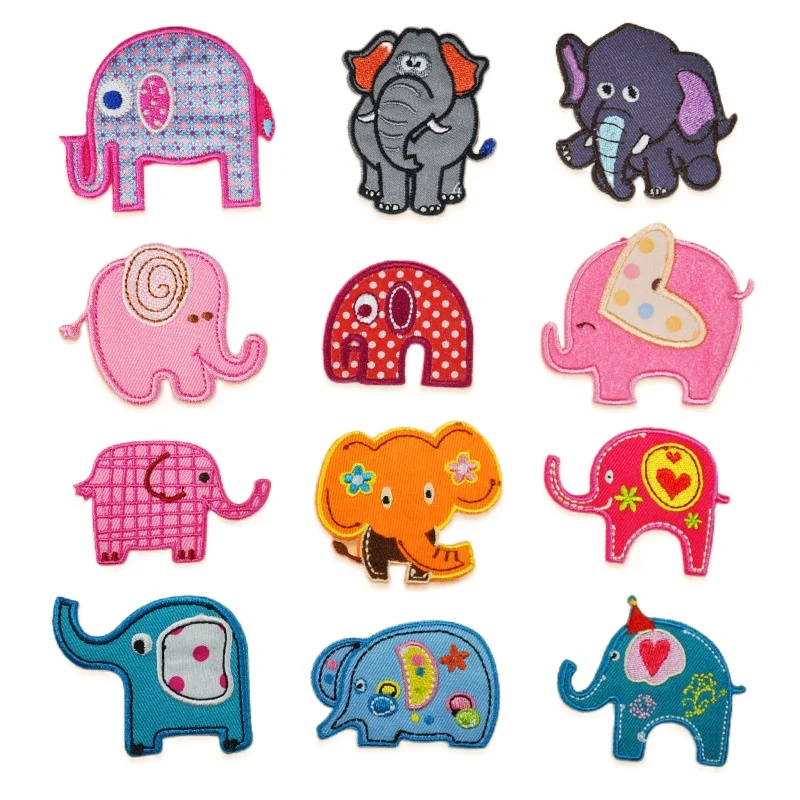 

100pcs/lot Embroidery Patch Animal Elephant Love Heart Kids Clothing Decoration Craft Diy Iron Heat Transfer Applique