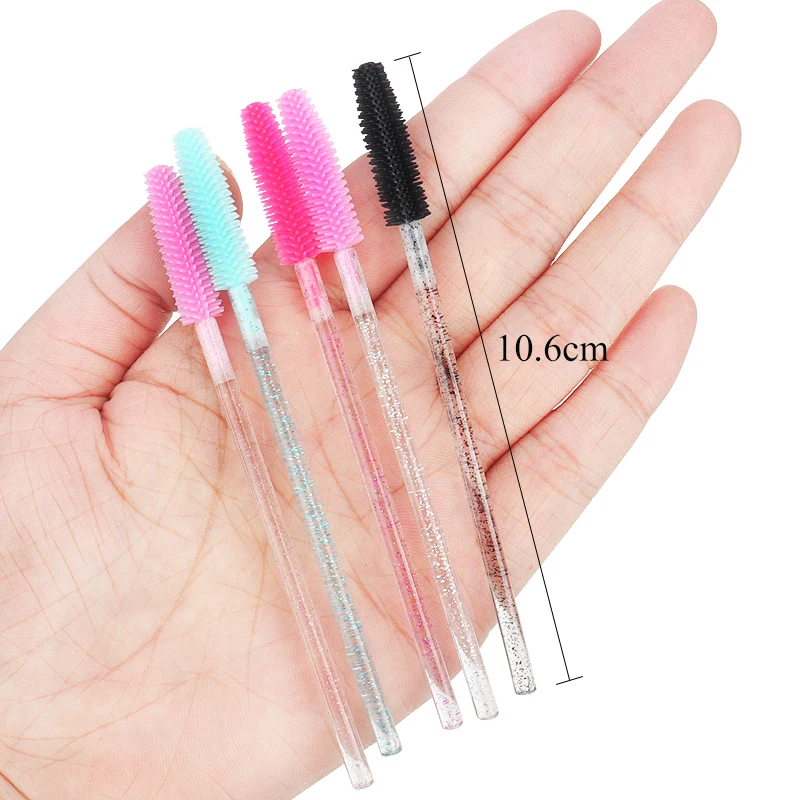 50pcs Disposable Eyelash brushes silicon microbrush Comb crystal Handle Mascara Wands Makeup Tool Eyebrow Lash Extension Brush