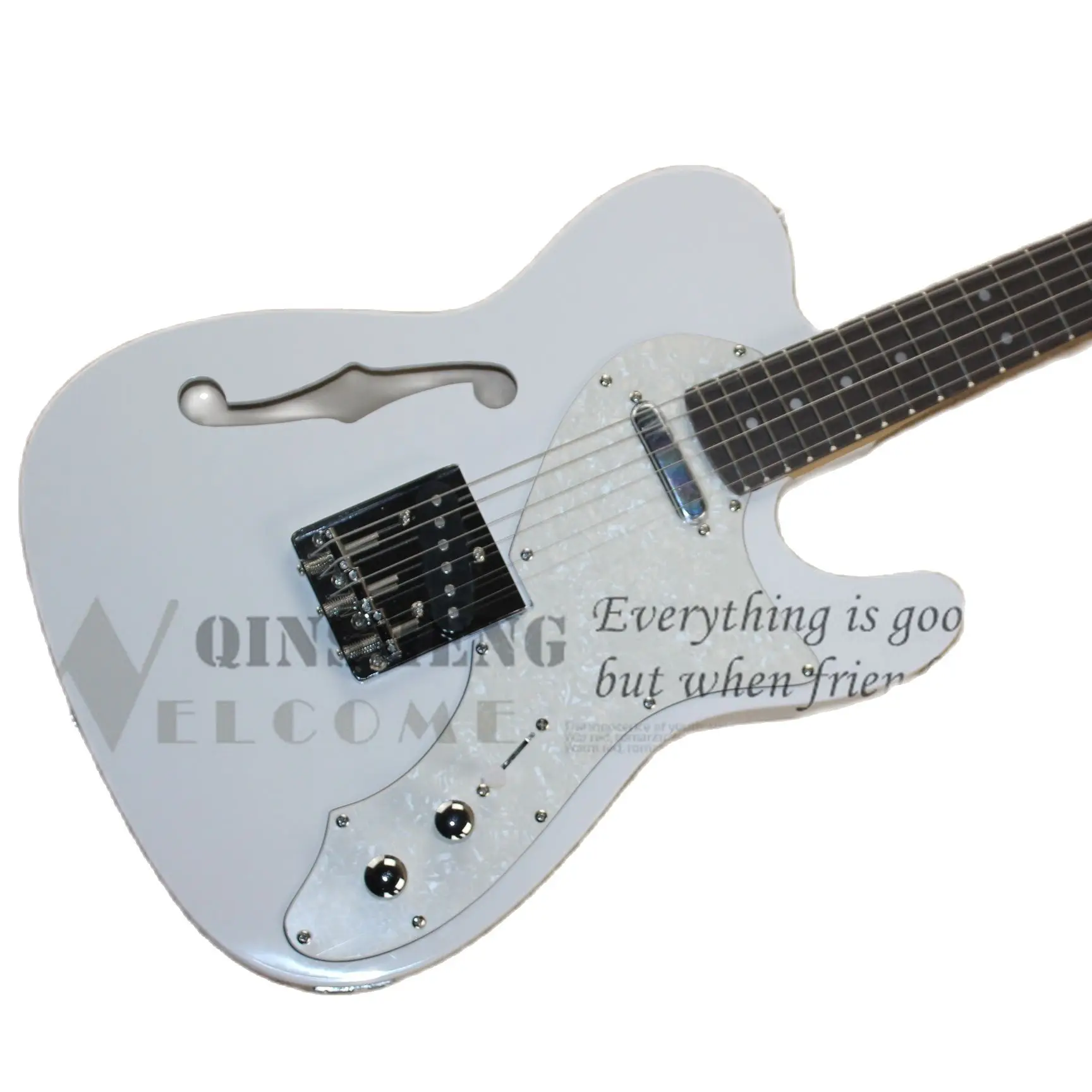 

Factory Custom Electric Guitar Bass,Tel Guitar,Semi-hollow Basswood Body Rosewood finberboard White Pearl Pickguard