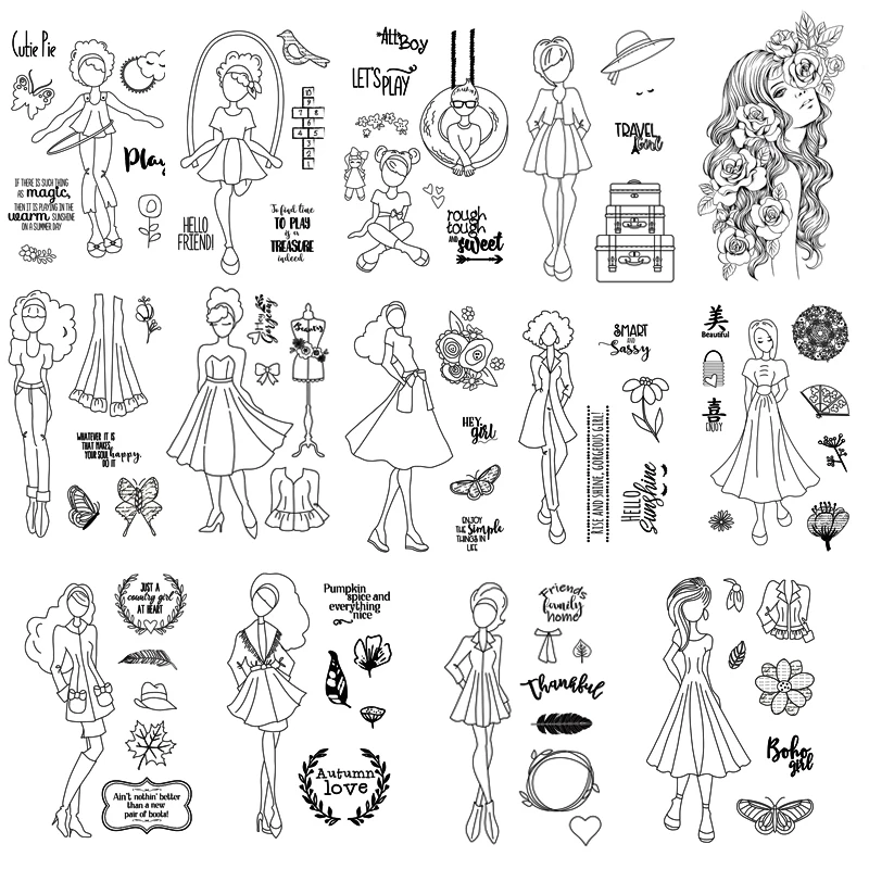 14 Pcs/Set Pretty Beauty Girls Clear Stamps Diy Scrapbooking Painting Paper Cards Craft Decoration Transparent Stempels Silicone