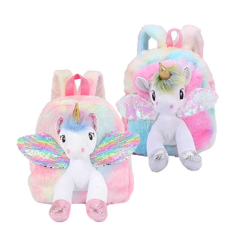 Unicorns Cartoon School Book Bag Backpacks Cute Fashion 3D Fur Backpacks For Girls Travel Backpack Children Schoolbag Kids Gift