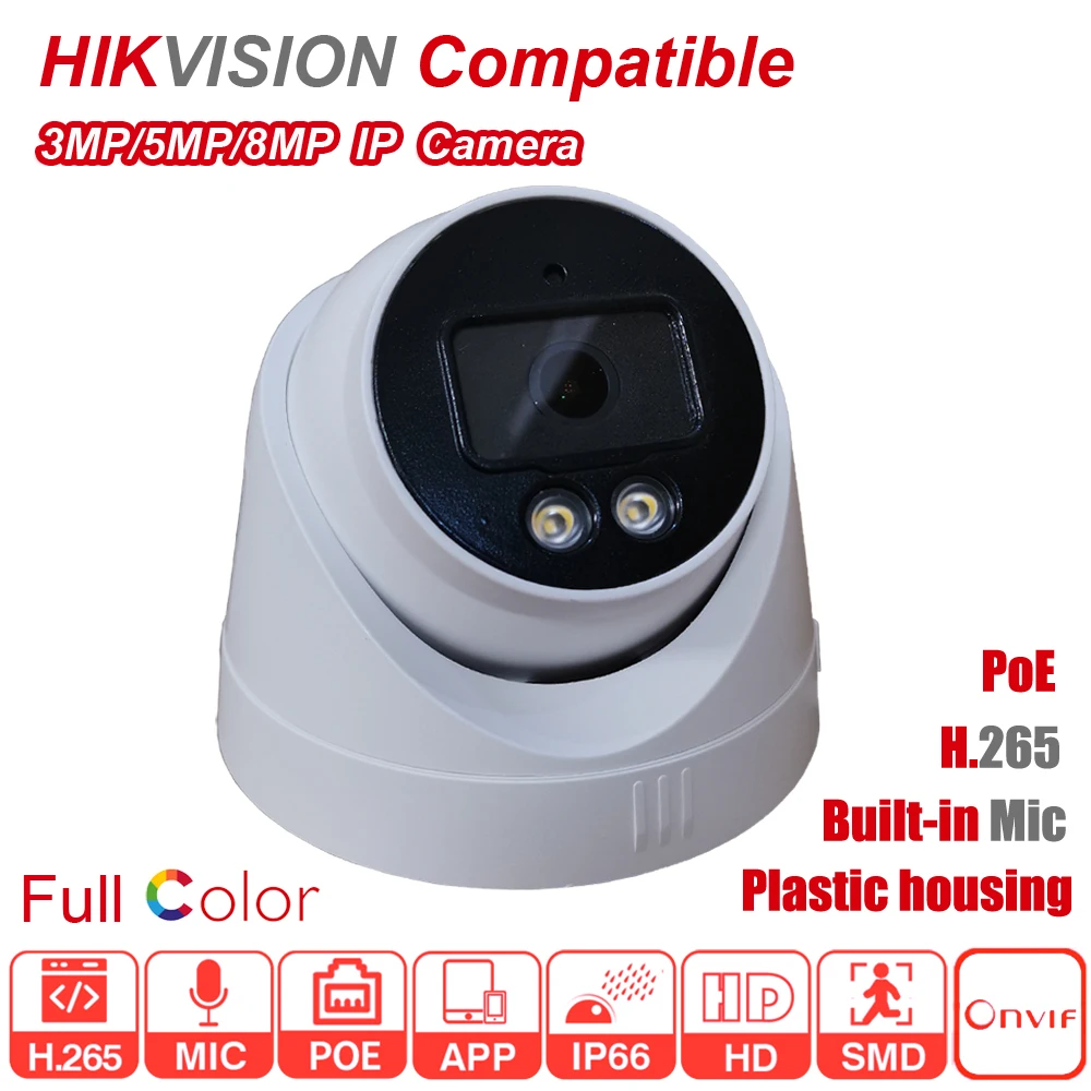Hikvision Compatibel 3MP/5MP/8MP Hd Poe H.265 Ingebouwde Microfoon IP66 Colorvu Full Color Dome Cctv ip Camera