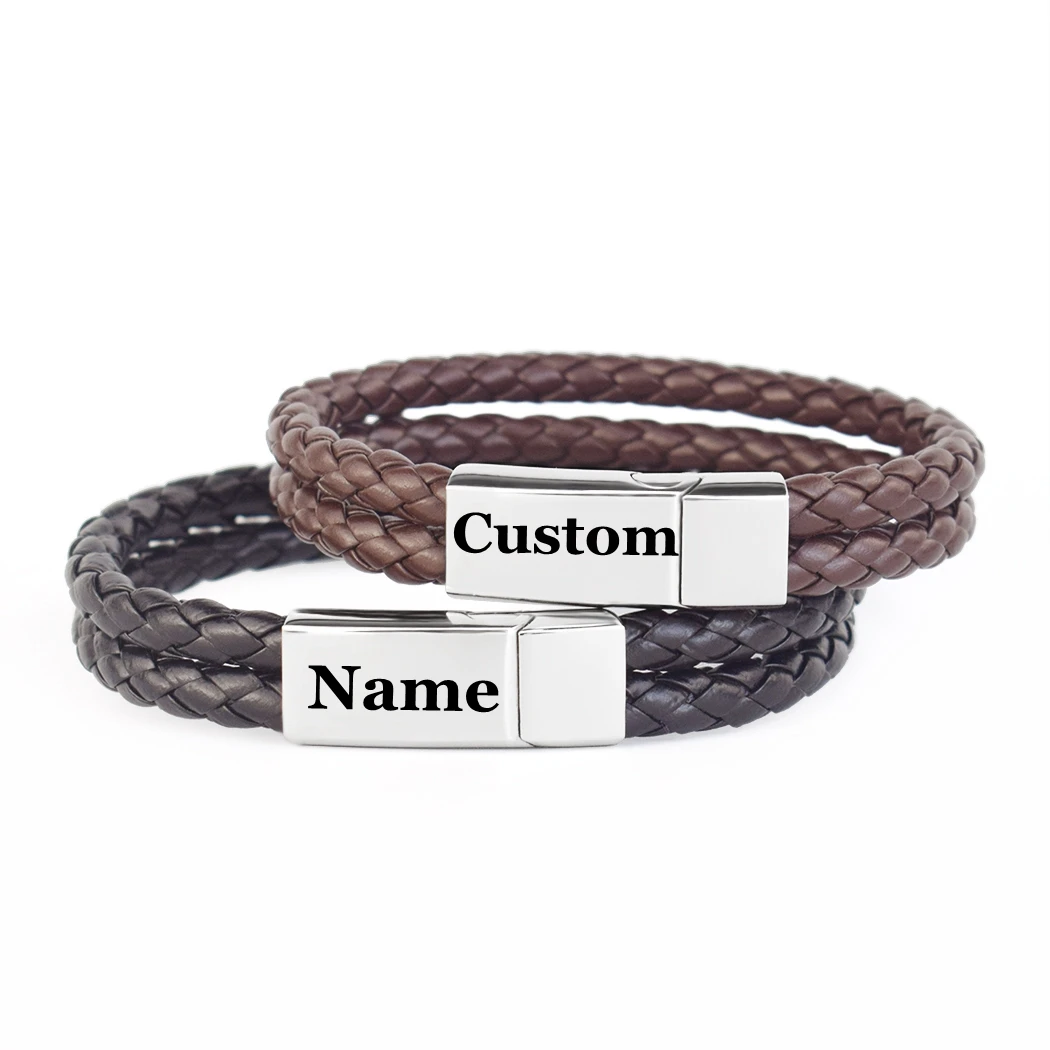 

Woven Leather Bracelet with Customized Names for Men and Women Retro Bangle Wedding Party Gifts Guests and Friends