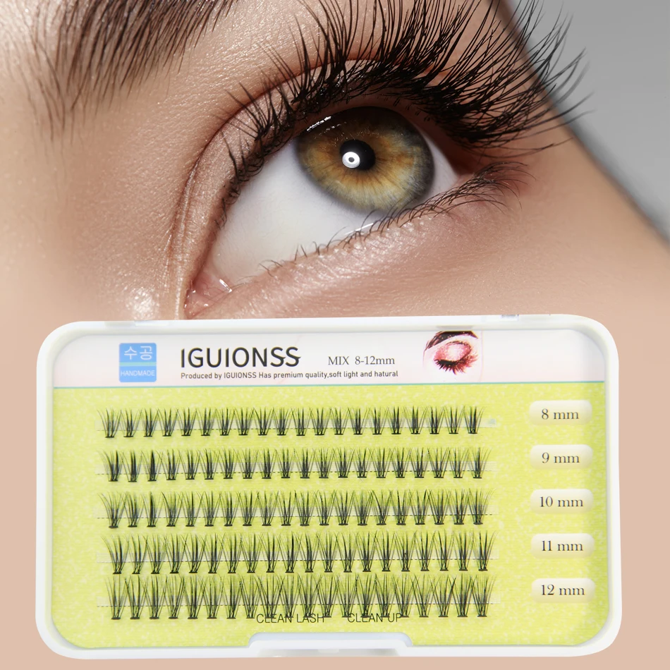 IGUIONSS 5 Rows Individual Lashes Cluster Eyelashes Design 8-12mm Mixed Pack C Curl 0.07mm Thickness Makeup Tools