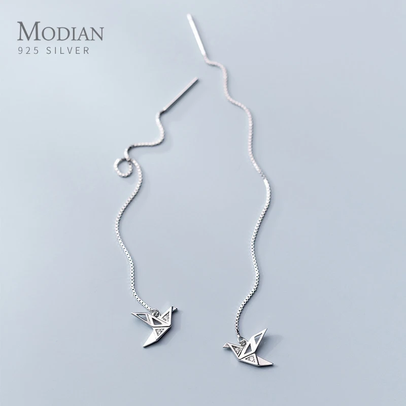 Modian 925 Sterling Silver Jewelry Gift Thousand Paper Crane Drop Earrings For Women Sparkling Dangle Ears Statement Jewelry