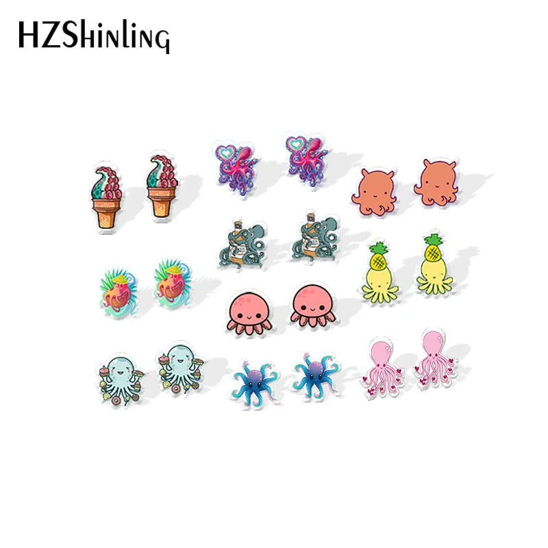 2021 New Funny Octopus Stud Earring Fashion Acrylic Resin Earrings Epoxy Handmade Jewelry Gifts Girl