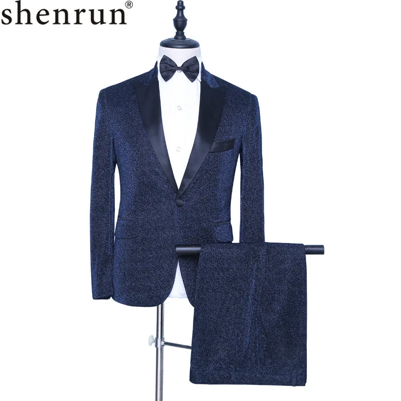 

Shenrun Men's Blue Fashion Tuxedo Slim Fit Groom Jacket Pants Singer Drummer Host Business Party Prom Costumes Night Club Suits
