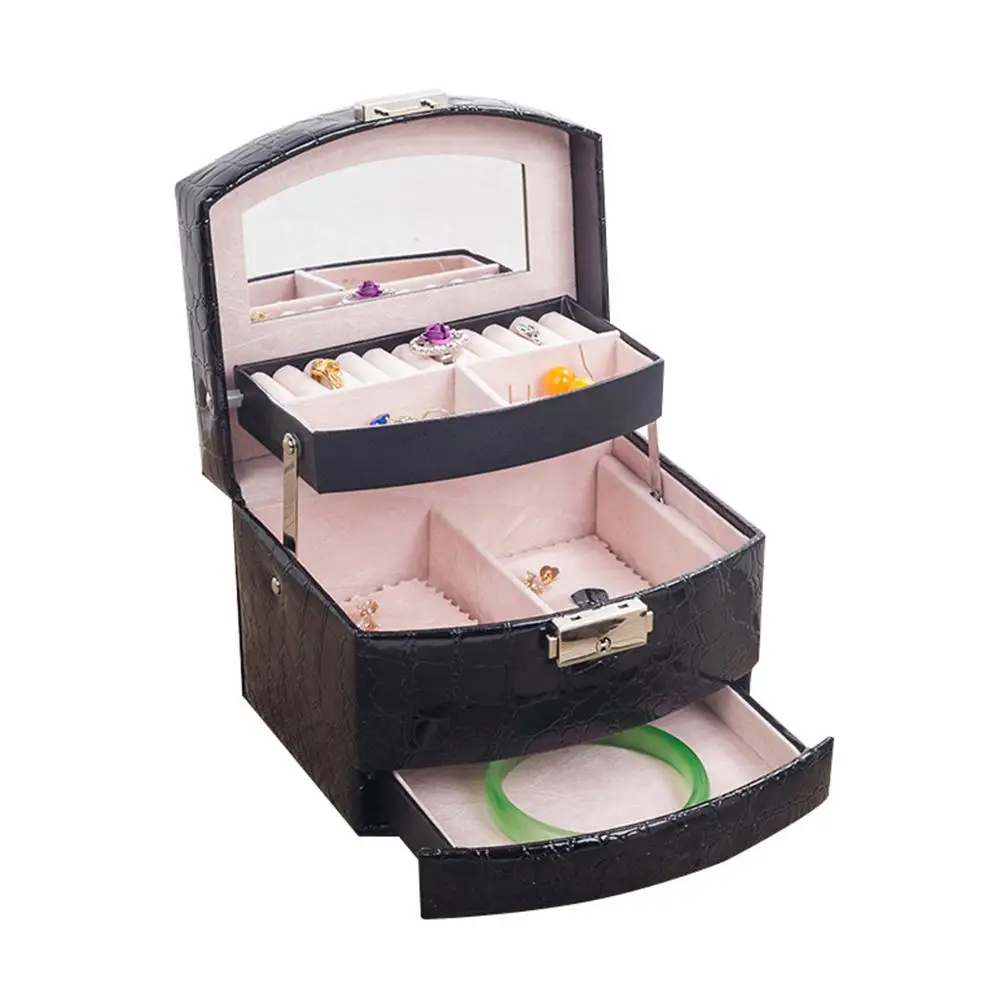 

Women Large 3-Layer Jewelry Box Display Box & Packaging Bracelet Ring Jewelry Organiser Mirror Carrying Cases