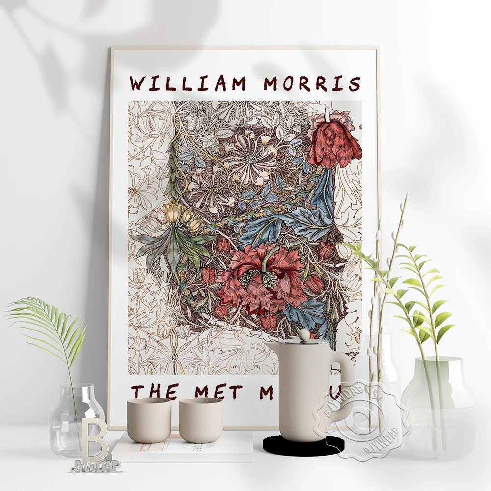 Nordic William Morris The Met Museum Exhibition Poster,  William Morris Floral Vintage Art Prints, Plant Pattern Home Wall Decor