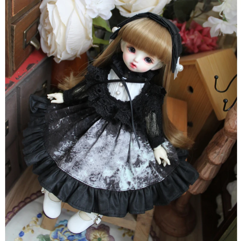 

BJD doll dress black color doll dress + hair band for 1/3 1/4 1/6 BJD SD Blyth doll dress doll accessories only clothes