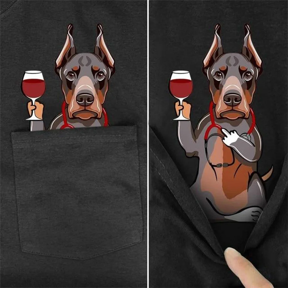 CLOOCL Black Cotton T-Shirt Pocket Cute Dachshund Middle Finger 3D Printed Tshirt Casual Shirts Funny Cottons Tee Harajuku Tops
