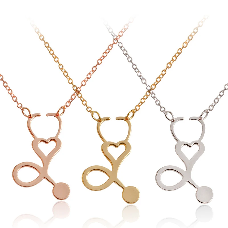 SUMENG 2024 New Fashion Stethoscope Necklace Lariat Heart Pendant Rose Gold  Black Color Nurse Medical  Collares
