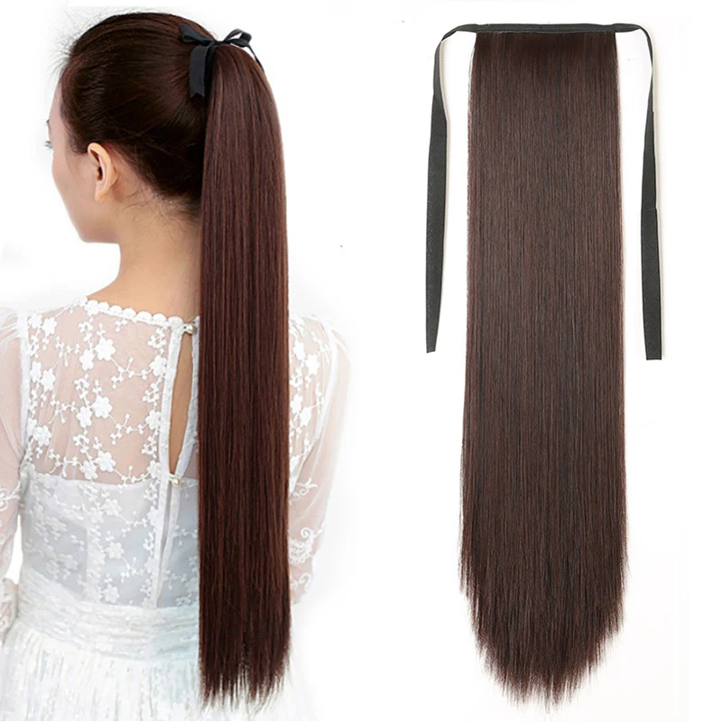 

Long Straight Strappy Ponytail Clip in Pony Tail Hair Extensions Synthetic Heat Resistant Bundled Ponytail Hairpiece Fake Hair