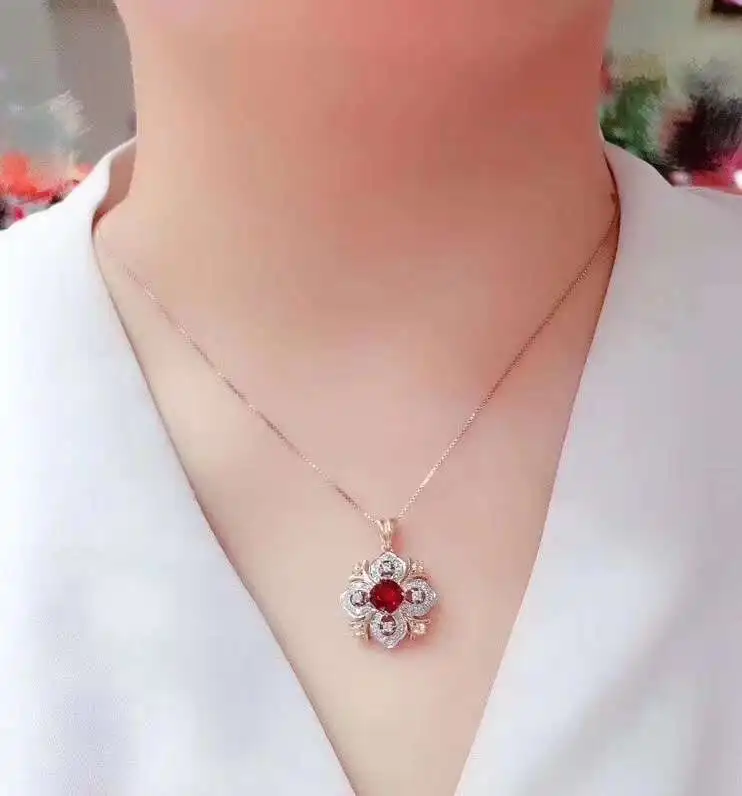 KJJEAXCMY Fine Jewelry Natural Ruby 925 Sterling Silver Women Gemstone Pendant Necklace Chain Support Test Beautiful Hot Selling