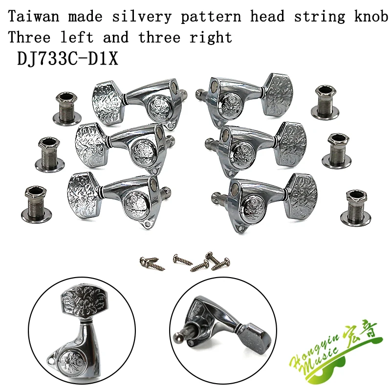 

Taiwan made bakelwood folk guitar with fully closed knobs silver 1:22 quasi-knob shaft string winder