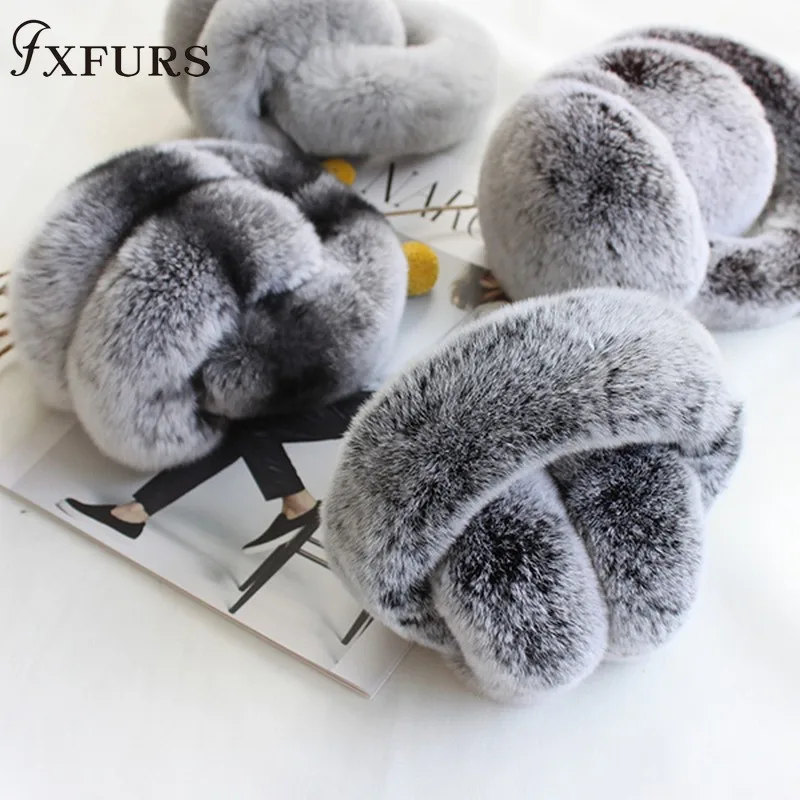 FXFURS 2020 New Fashion High Quality Unisex Real Rex Rabbit Fur Earmuffs Womens Real Fur Ear Warmer Winter Kids Warm Earmuffs