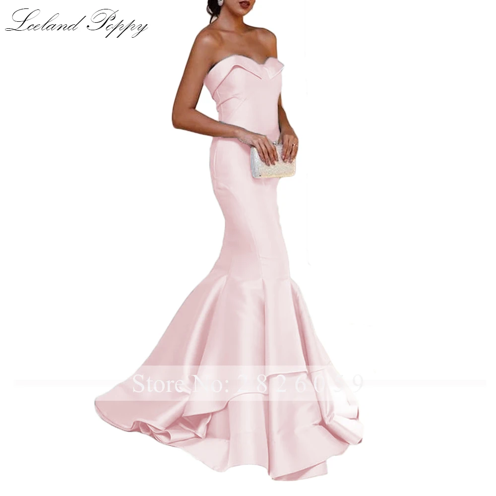 Lceland papoula elegante strapless sereia cetim vestidos de noite sem mangas até o chão formal vestidos de noite em camadas robe de soiree