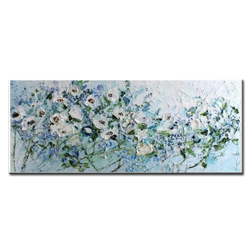 

White And Blue Flowers Abstract Oil Painting On Canvas For Living Room Home Pictures Paint By Modern Oil Wall Art Paintings