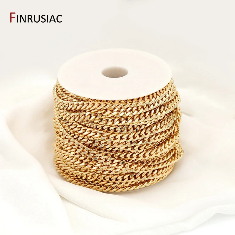 14K Real Gold Plated Brass Metal 7mm Width 3mm Thick Chain Cuban Chain For Jewelry Making DIY Necklace Bracelet Chains Findings