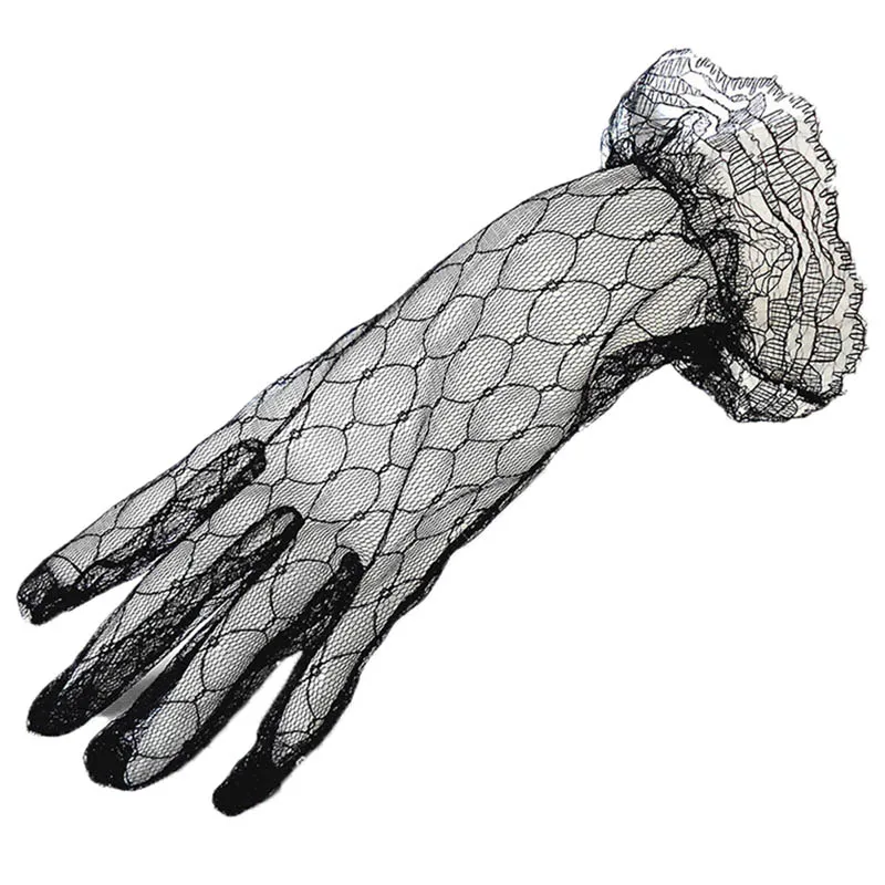 Multiple Colour Elastic Mesh Cloth Party Formal Etiquette Mitten Women Nightclub Sexy Short Lace Princess Erotic Dance Glove B95