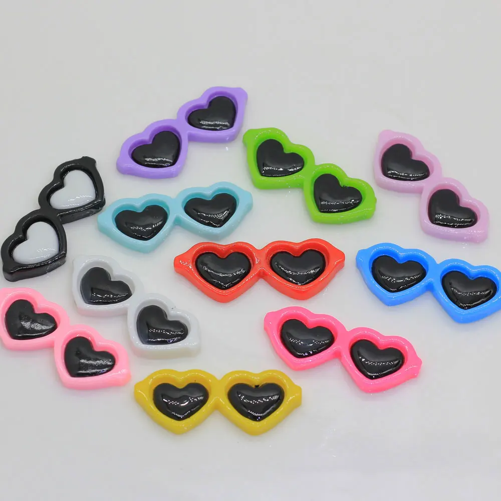 100/50pcs Mixed Heart Sun Glasses Resin Decoration Crafts Kawaii Flatback Cabochons Scrapbook DIY Accessories Buttons