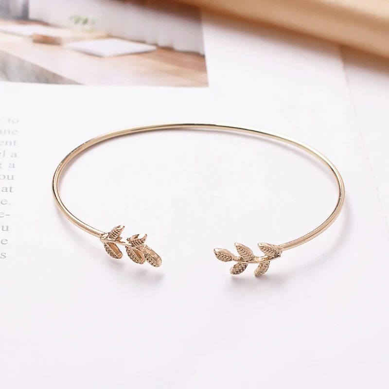 New Pulseiras Double Leaves Open Charm Cuff Bracelets & Bangles for Women Simple Jewelry Gift Mujer Bracciali Bijoux