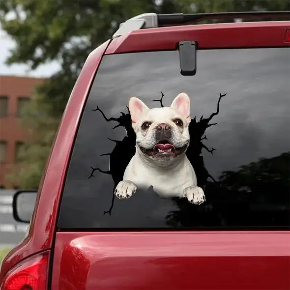 Creative Breaking Hole Puppy Cute Pitbull Crack Car Sticker Dogs Lover Car Accessory Security Protection Auto Product Wholesale