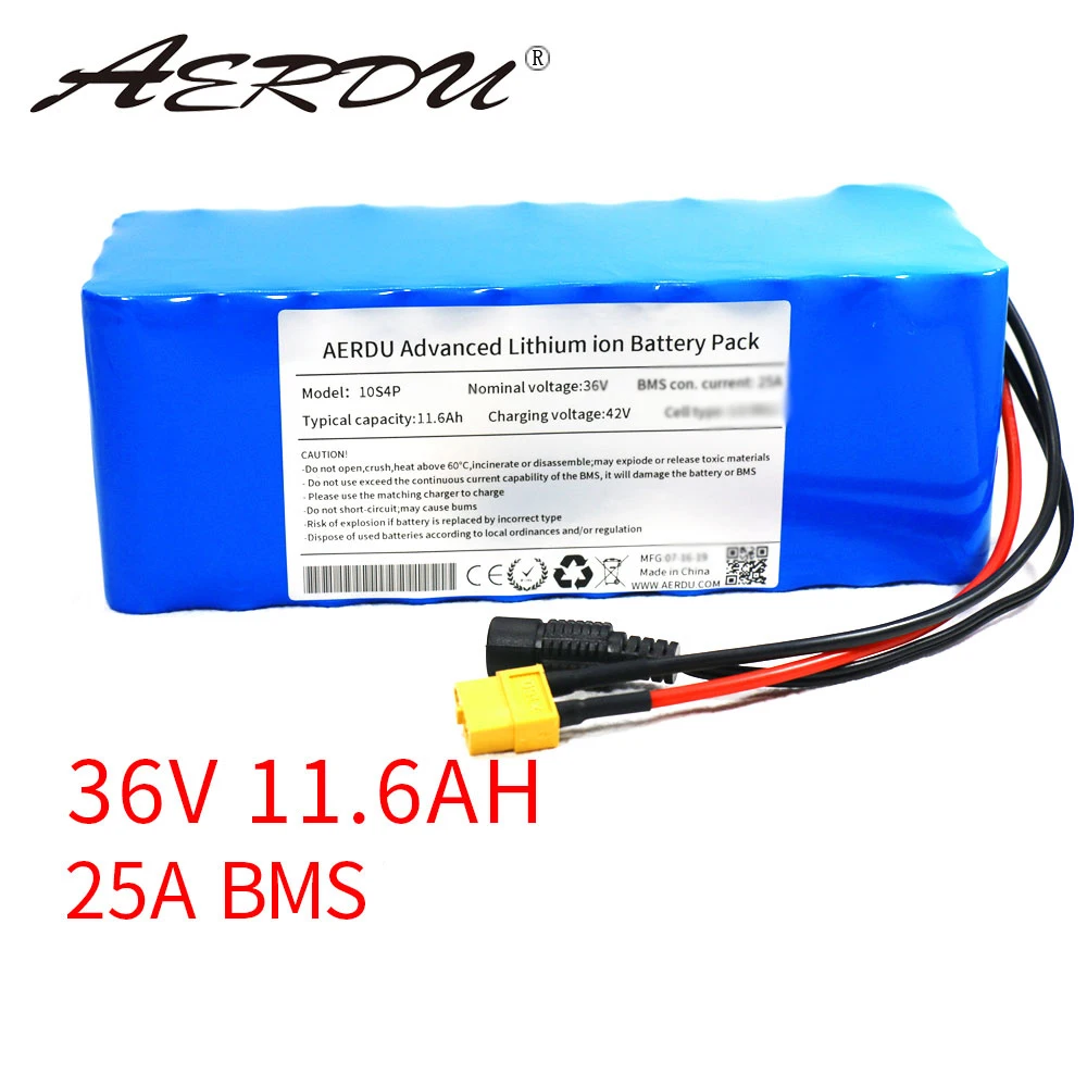 

AERDU 36V 11.6Ah 12ah Lithium Battery Pack 18650 2900mAh 600W 500W 450W 350w 250W 37V Ebike Electric Car Bicycle Motor Scooter