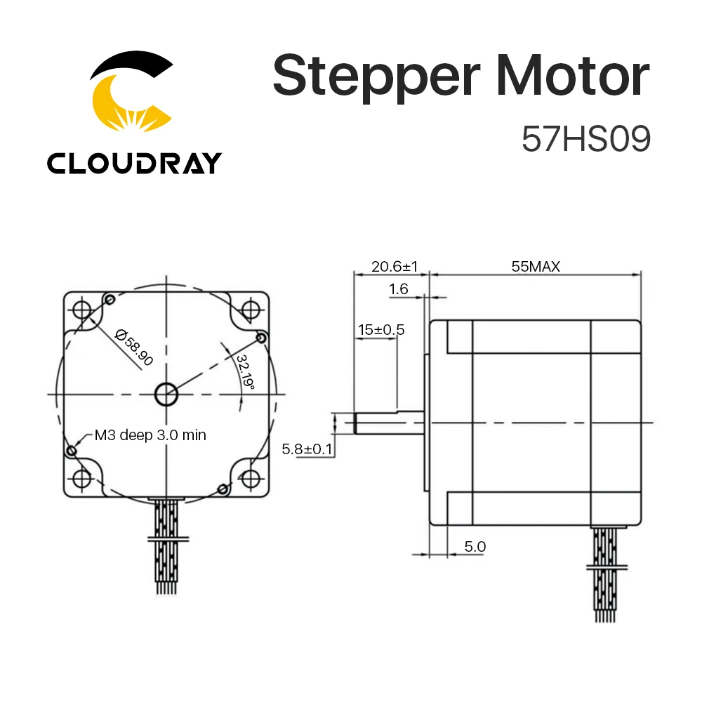 Imagem -04 - Cloudray Leadshine Fase Motor Deslizante 57hs09 para Nema23 4.2a Comprimento 54 mm Eixo 6.35 mm