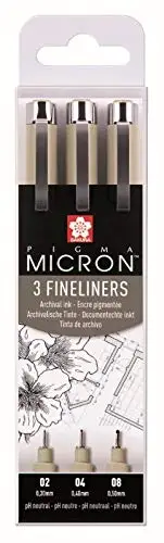 Box of 3 fine-tip pen Pigma Micron, POXSDK3 model, Sakura. Black Color