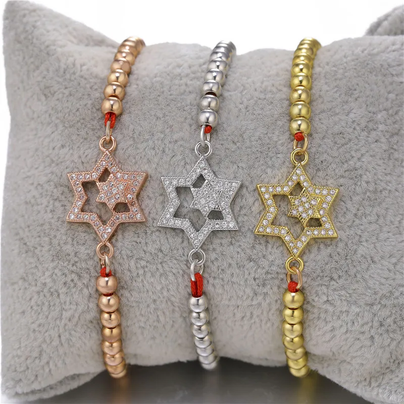 DIY Craft Jewelry Charm Bracelets Micro Pave Zircon Star Of David Bracelets For Women Girls Adjustable Chain Judaism Bracelets