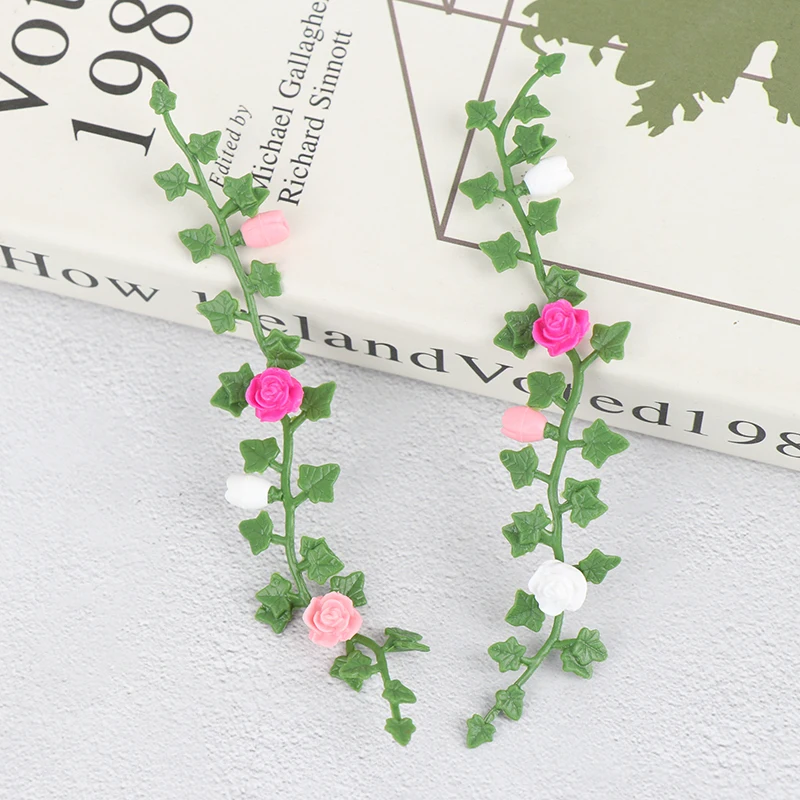 2Pcs Dollhouse DIY Mini Roses Doll House Miniature Flower Vine 1/12 Flowers Handcrafted Clay Colorful Cute Climbing Rose Wattle