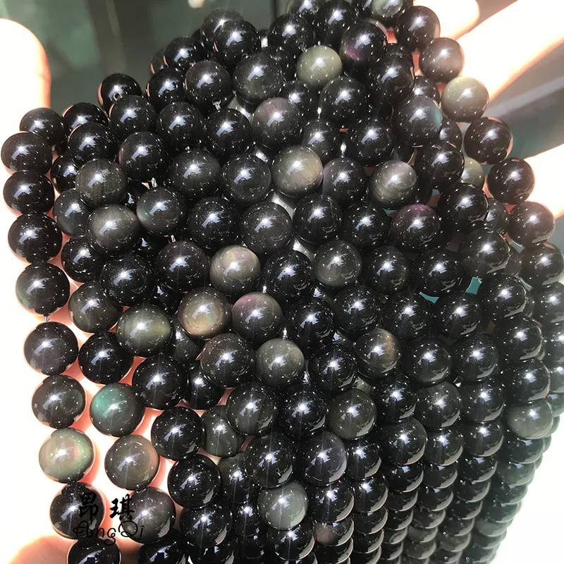 Natural Genuine Flash Rainbow Obsidian Stone Round Loose Beads 15