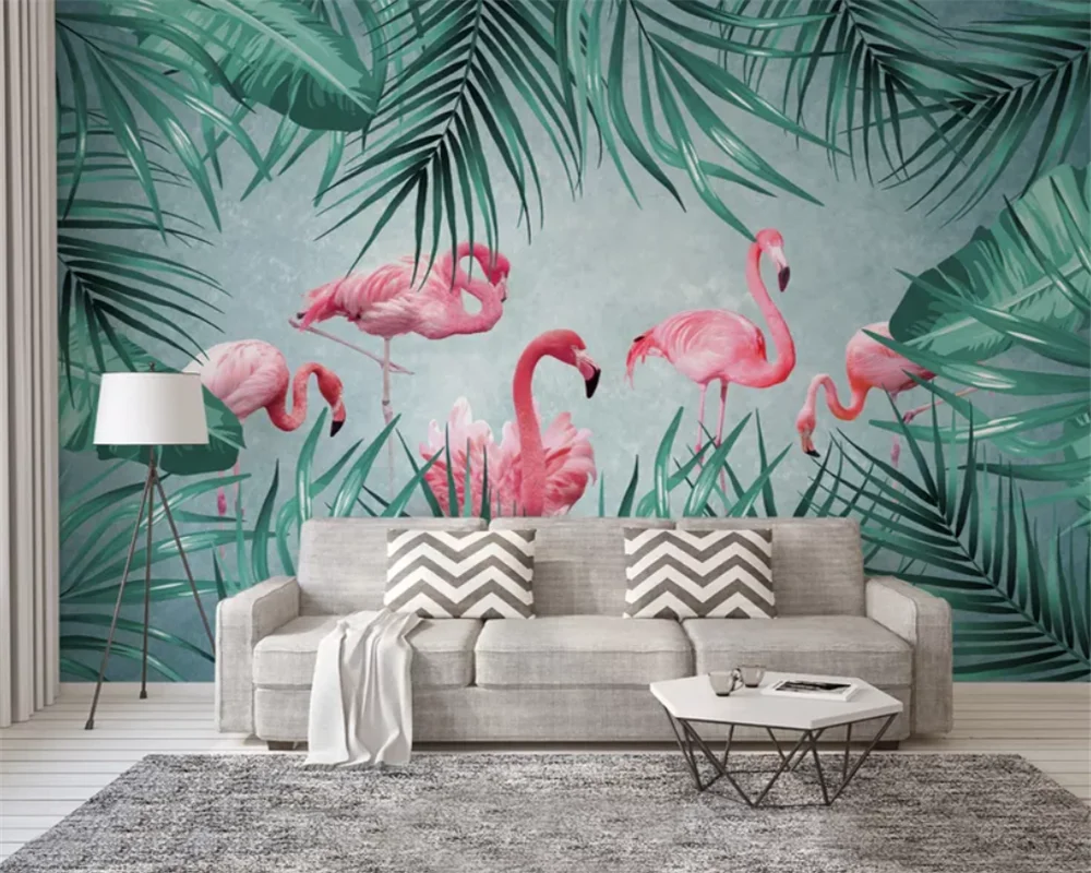 

beibehang Custom modern new hand-painted flamingo tropical rainforest living room TV background wallpaper papier peint