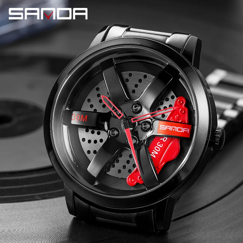 Moda SANDA Rim Watch Hub Custom Design sport obręcz samochodowa sport zegarek wodoodporny kreatywny 2021 zegarek męski zegarek męski koło