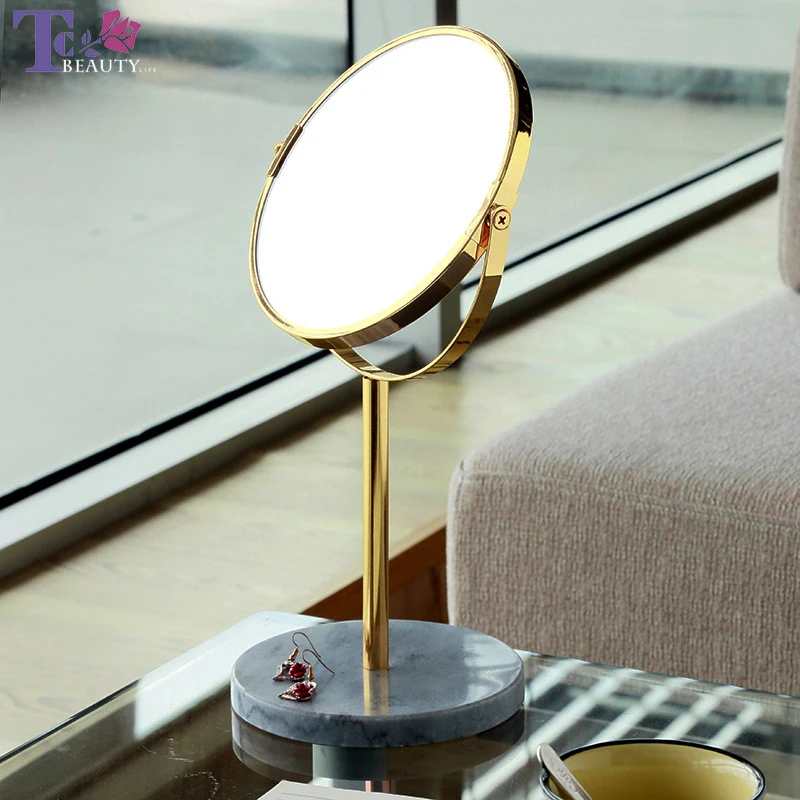 Makeup Mirror Desktop Mirrors Gold/Rose Gold 3X Magnification Metal + Marble Production Vanity Mirror The Best Christmas Gift